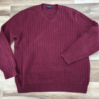 Lands' End Sweater Mens XL Tall Cable Knit Cotton V Neck Burgundy
