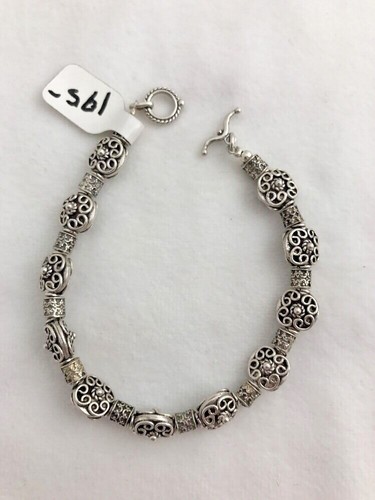 Sterling Silver .925 7 1/2" Fancy Ornate Oxidize Beaded Bracelet - Picture 6 of 11