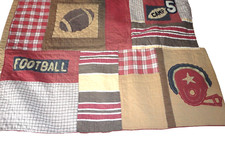 POTTERY BARN TEEN FOOTBALL CAMP BROWN RED TAN PLAID 1 TWIN QUILT 67X81