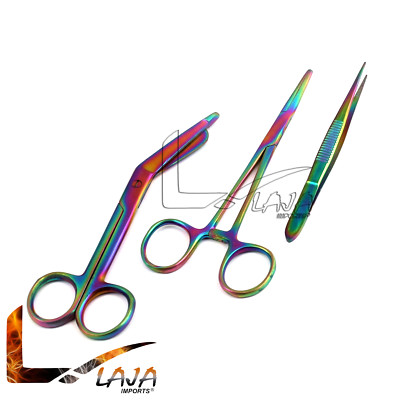 Lister Bandage Scissors 5.5'' Hemostat Forceps Str + Splinter Forceps Multi Color