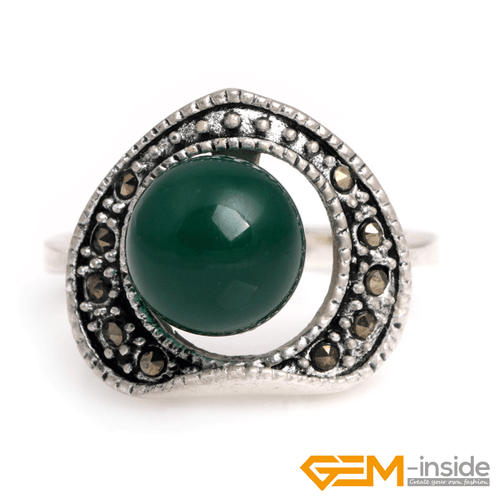 Natural Gemstone Charms Rings Jewelry Tibetan Silver Marcasite Women Gift 6#-8# - Picture 5 of 43