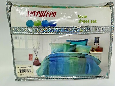 Rare Vintage Dan River Seventeen Magazine Twin Sheet Set Unused Sun Ray Teal