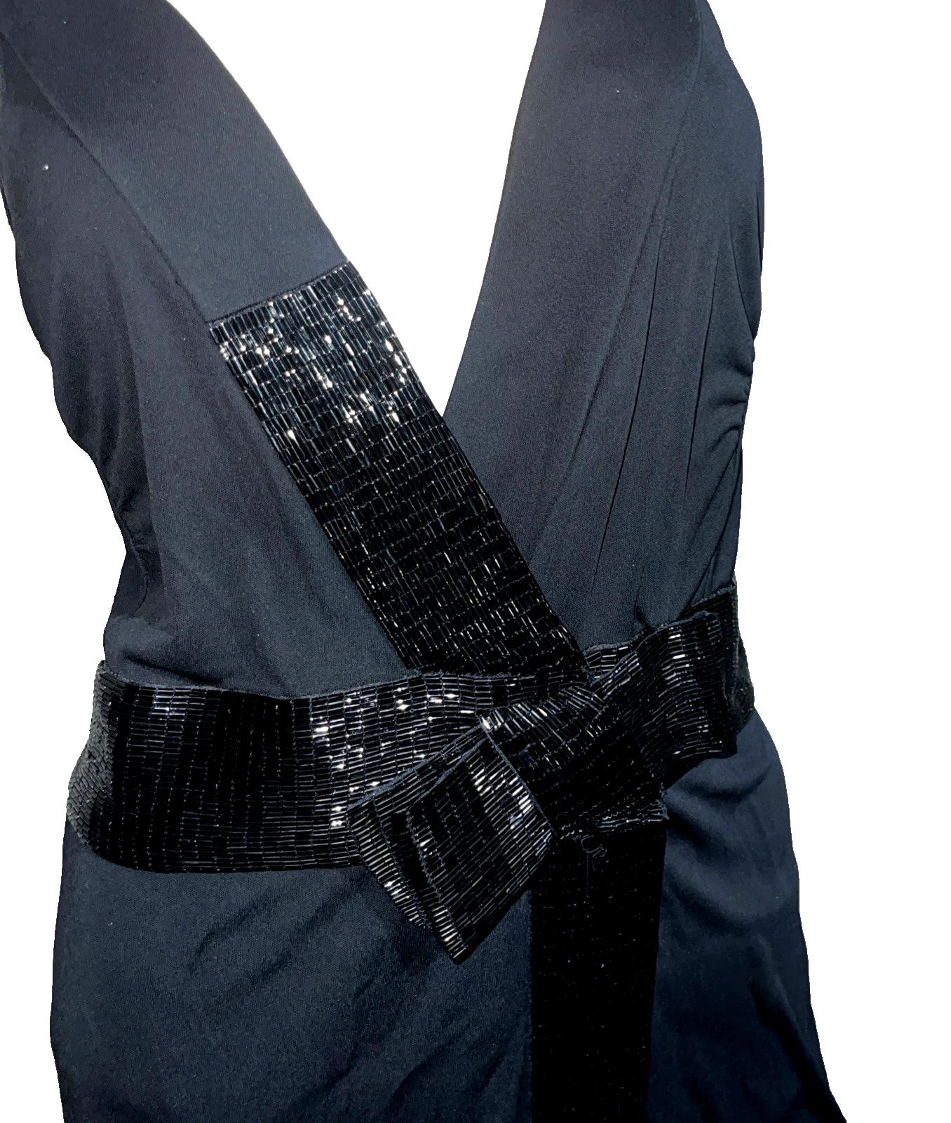 Abito da cocktail Celine vintage nero con perline ricamate fiocco avvolgente US 2 4 FR 36