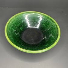 Vtg Pottery Multicolored Green Textured Glaze 8” Cereal Serving Bowl Student Art