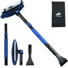 CarCarez 3-IN-1 Snow Brush with Ice Scraper Extendable for Car SUV Foam Grip