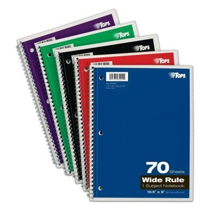Spiral-Notebooks-WIDE-Rule-1-Subject-8x10-5-034-70-Sheets-Cover-Colors-Pack-of-12