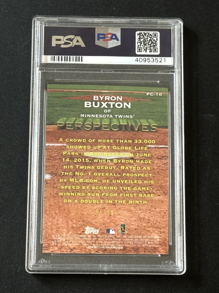2016 Topps Chrome PC-10 Byron Buxton Perspectives Green PSA 10 GEM MINT - Image 2 of 2