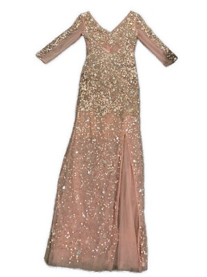 Dulcci Vetan Pink Jeweled Beaded V Neck Long Formal Princess Gown Dress 2  Xs | eBay