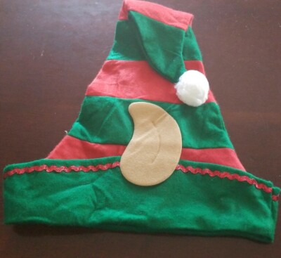 Christmas Holiday Elf Red Green Hat Cap Pixie Hobbit Ears Santa Claus Adult OSFM