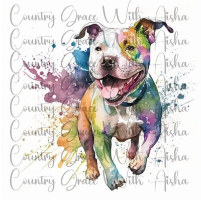Sublimation Transfer Print Pit Bull Watercolor Ready to Press Heat Transfer