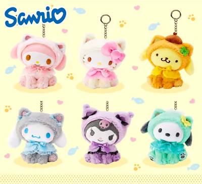 Neu mit Etikett Original Sanrio Figuren Plüsch Katze Verkleiden Mini Plüschtier Schlüsselanhänger Tasche Dekor