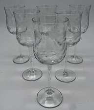 Vintage Set Of 6 Princess House Heritage Etched Wine Cordial Glasses 7" EUC OB