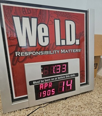 Budweiser Beer We ID 2009 Clock W/Date & Time Led Lighted Beer