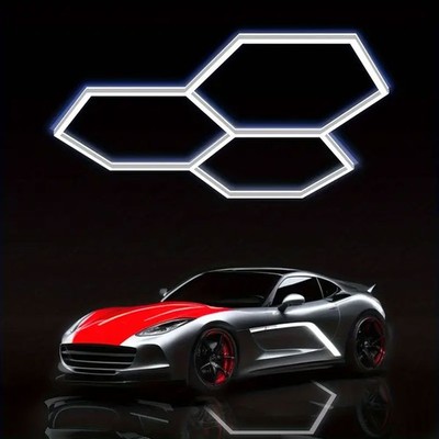 HEXAGONAL LED GARAGE LIGHTS HONEYCOMB DETAILING SHOWROOM OFFICE 3 grids 6500k