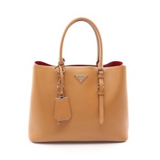 Prada Triangle Logo Saffiano Tote Bag Women Brown One Size