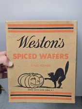 Rare Antique Vintage Halloween Weston's Spiced Wafers Candy Box JOL Black Cat