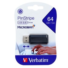 Verbatim 64GB USB 2.0 Flash Drive PinStripe - Black - Model 49065 - New Sealed