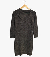 Calvin Klein women's Metallic Knit sweater Dress asymmetrical collar size S