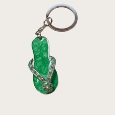 Caribbean Green Flip Flop Keychain Keyring Rhinestones Vacation Travel