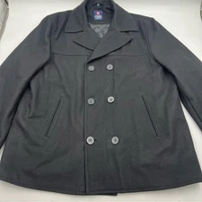 Chaps Men's Black Wool Blend Peacoat XXL Double Breasted. 60% wool