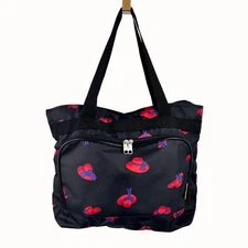 RED HAT SOCIETY BLACK TOTE BAG BY BOVANO USA W/ ZIPPERED POCKETS!