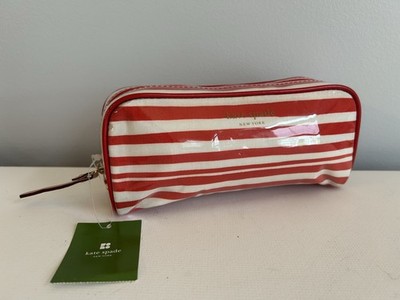 Kate Spade N.Y. Nylon Red striped Make-Up  Case Cosmetic Bag NWT New