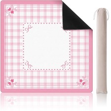 Valentine's Day Pink Bow Plaid Mahjong Mat with Carrying Bag 31.5" x 31.5" Pr...