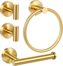4-Piece Brushed Gold Bathroom Hardware Set, SUS304 Stainless Steel Toilet Paper