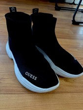 GUESS Men’s High Top Sock Sneakers Black/White Solid Athletic Shoes