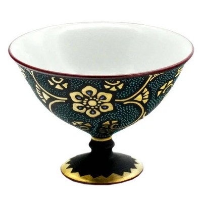 Kutani Ware Sake Cup Blue Gold Flower Arabesque Moon Rabbit 6cm (2.4in)