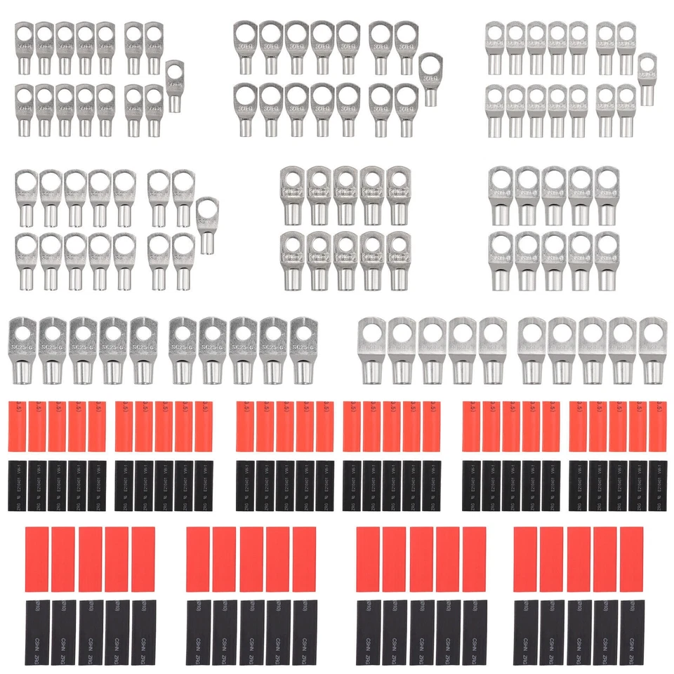 200Pcs Assorted Cable Lugs Tinned Copper Battery Wire Terminals Crimp Connector - image 2 of 4