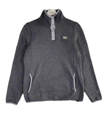 L.L. Bean Pullover Fleece Damen Small Grau Langarm 1/4 Druckknopf Pulli