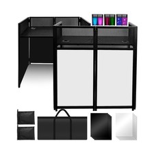 Portable DJ Booth 40" x 20", DJ Facade Table with Black/White Light Scrims, F...