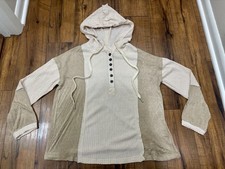 POL Color Block Waffle Knit Boho Earth Tone Hoodie Pullover Lightweight Small