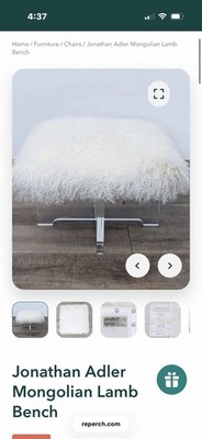Jonathan Adler Mongolian Lamb Bench Acrylic Base Upholstered White Fur