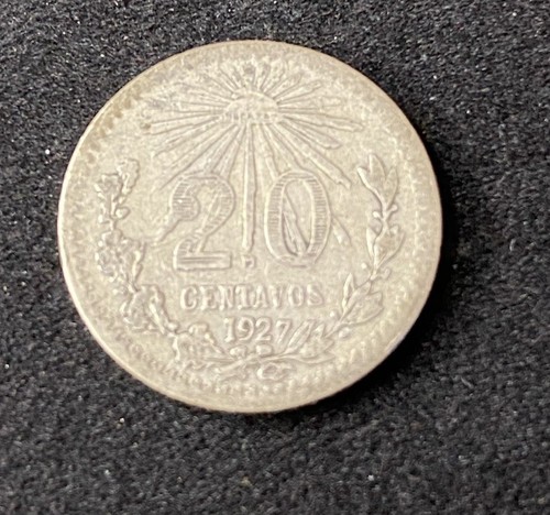 1927 Mexico 20 Centavos 0.7200 Silver ASW 0.0772 Free Shipping