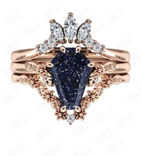 Handmade 925 Sterling Silver Blue Sunstone Coffin Ring with Moissanite Accents