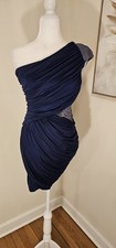 Navy Blue One Shoulder Sequin Ruffle Ruched Bodycon Dress Sleeveless Short