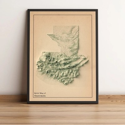 Guatemala Map, Guatemala 2D Relief Map, Guatemala Vintage Map - 2D Flat Print