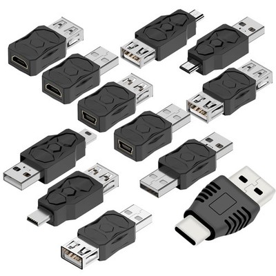 USB Adapter Set USB 2.0 Type C Micro Mini Male to Female Converter 12 pcs