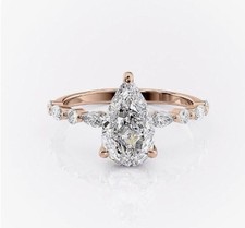 18k Rose Gold 3.0ct Moissanite Size 7*11 Pearl Cut Engagement Ring with Halo