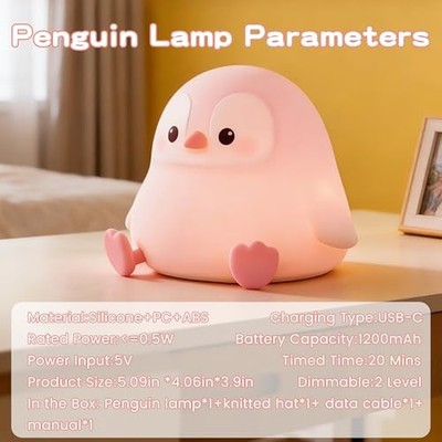 Penguin Night Light for Kids,Cute Pink Penguin Lamp,Soft Penguin