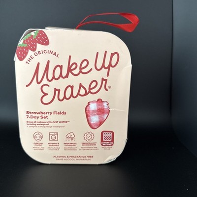 MAKEUP ERASER~7-Day Set Reusable Makeup Remover Cloths & Laundry Bag~STRAWBERRY