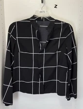 Shein Women's Black/White Long Sleeve Button Up Blouse Size Medium Nice