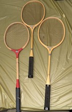 Three Vintage Flash Wooden Badminton Rackets