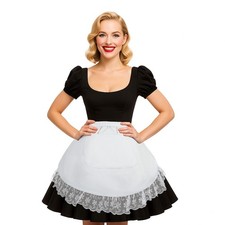 Womens Waist Apron Vintage Lace Cotton Half Apron With Pockets Maid Costume