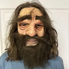 Vintage Bigfoot Caveman Adult Mask Hairy Beard Eyebrows Costume Halloween Prop