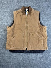 Carhartt Men's Brown Work Vest Quilted Lining Zip-Up Logo Accent Size 2XL Tall
