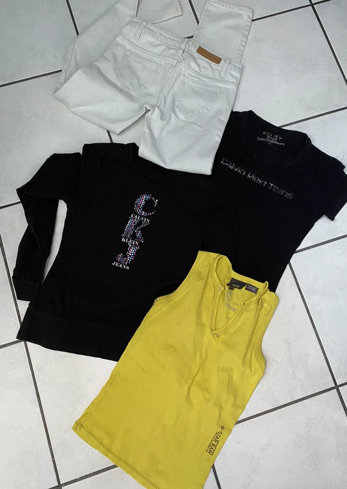 LOT FILLE 12 ANS JEAN DEELUXE neuf top 2 CALVIN KLEIN 1 G.STAR - Photo 1/4
