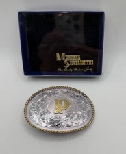 Montana Silversmiths P Belt Buckle Western Scroll Vintage Sterling Silver Plated